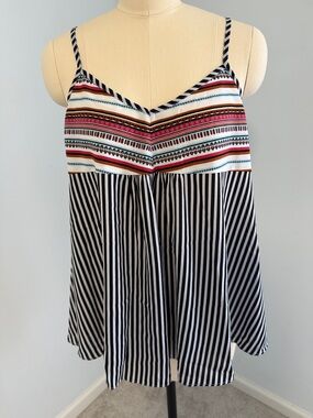 THML Black & White Striped Spaghetti Strap Tank with Multicolor Yoke SZL